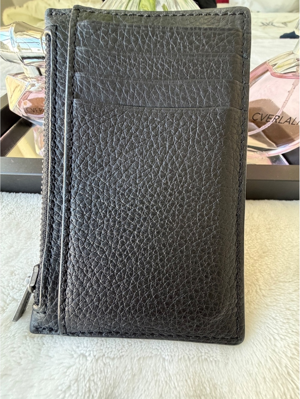Coach Black Pebbled Leather Zip Card Holder Wallet